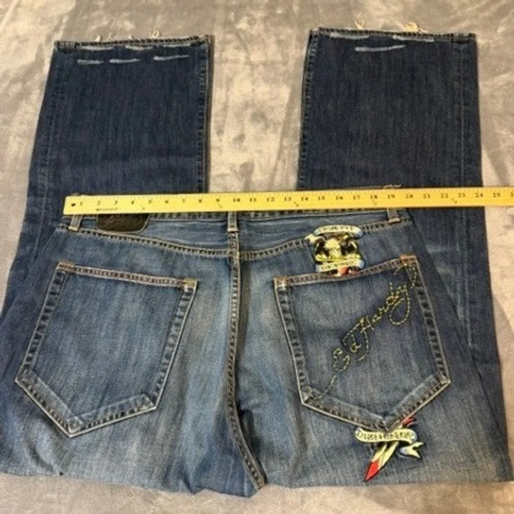 Ed Hardy Christian Audigier Denim Jeans Men 40x32 Blue Embroidered Button Fly